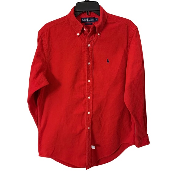 Ralph Lauren Mens Button Down Shirt Red Heavy Weight Cotton Sz Medium - Picture 2 of 13